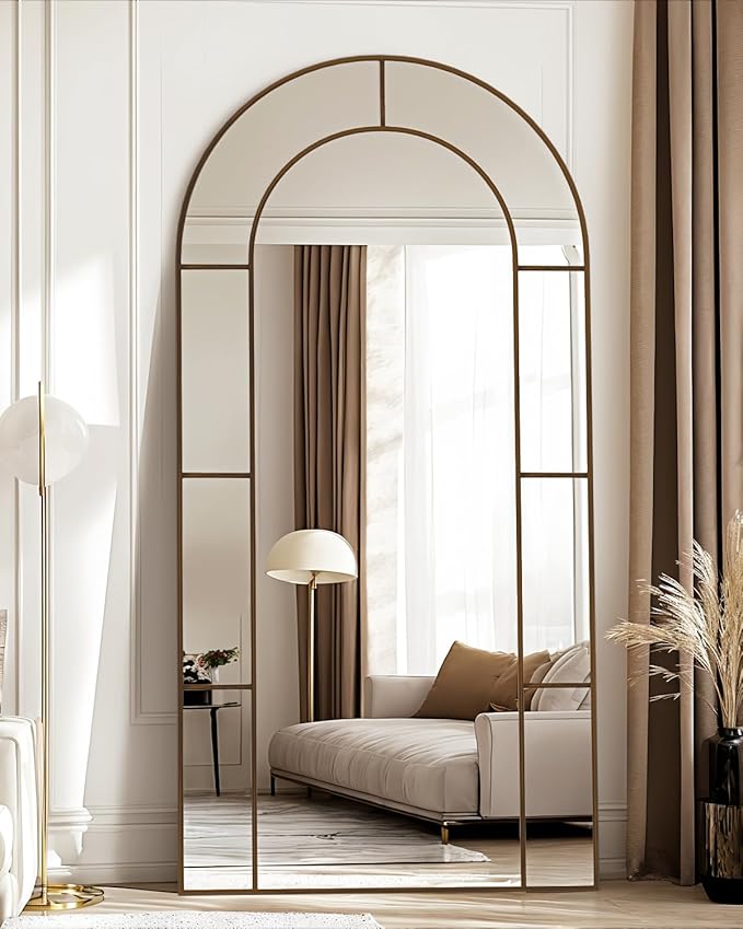 Antok 78" x 38" Full Length Mirror, Floor Mirror Arched Window Decorative Mirror, Metal Framed Decor Farmhouse Floor Mirrors Art Pane Mirrors Wall Decor for Bedroom, Living Room, Entryway Black