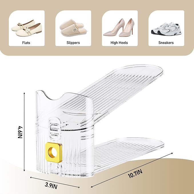 Shoe Slots Organizer for Closet, Shoe Stacker Organizer Double Layer Stack Shoe Rack, Shoe Display Shelf 50% Space Saver Storage Holder for Closet, 12PACK