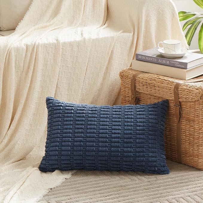 Fancy Homi 4 Packs Decorative Throw Pillow Covers for Living Room Couch Bed, Modern Farmhouse Boho Home Décor Accent Cushion Case, 20" x 12", Dusty Blue