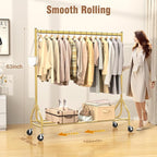 EAGMAK Heavy Duty Clothes Rack Load 420 LBS, Rolling Garment Rack with Lockable Wheels, Standing Metal Clothing Rack, Portable Wardrobe Sturdy Coat Rack for Hanging Clothes (Gold, 59″×18.9″×63″)
