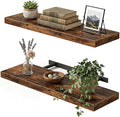 Fixwal Wood Floating Shelves for Wall, 22" Long Wall Mounted Shelves for Living Room, Bedroom, Bathroom and Kitchen, Wall Shelves for Storage, Books, Room Decor (Rustic Brown, Set of 2)