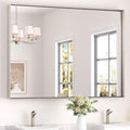 Keonjinn 48 x 36 In Brushed Nickel Bathroom Mirror, Rectangular Metal Framed Wall Vanity Mirror for Over Sink Square Corner Aluminum Alloy Modern Farmhouse Rectangle Silver Mirror(Horizontal/Vertical)