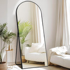 DUMOS 65"x24" Arched Full Length Mirror with Stand, Floor Standing Aluminum Frame, Shatter-Proof Nano Glass for Bedroom, Living Room, Cloakroom – Modern Simple Home Decor,Hanging or Leaning,Black