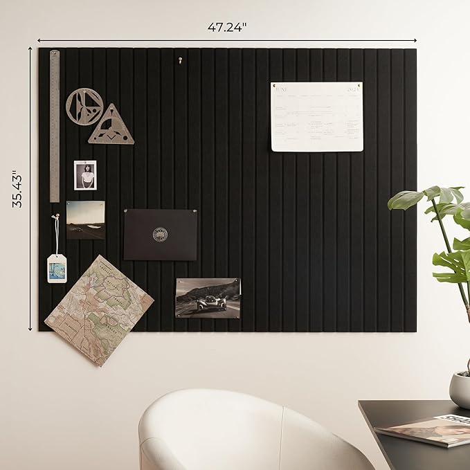 Large Felt Bulletin Board - Stylish Perfectly Sized 35" x 47" Cork Board Alternative for Office & Wall Decor – 12 Customizable Adhesive Tiles w/Golden Pins are Perfect to Display Your Photos