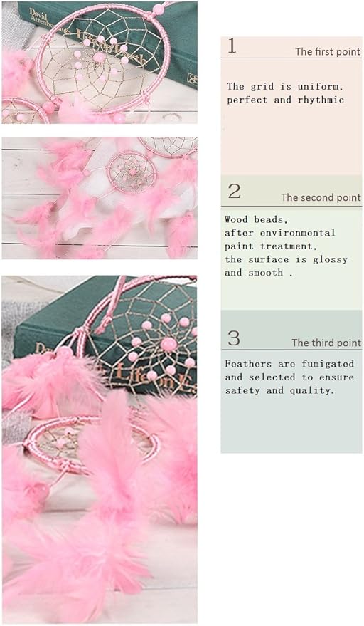 Handmade Homemade Beautiful Natural Feathers Double Pink Dream Catcher Wall Hanging Home Decoration