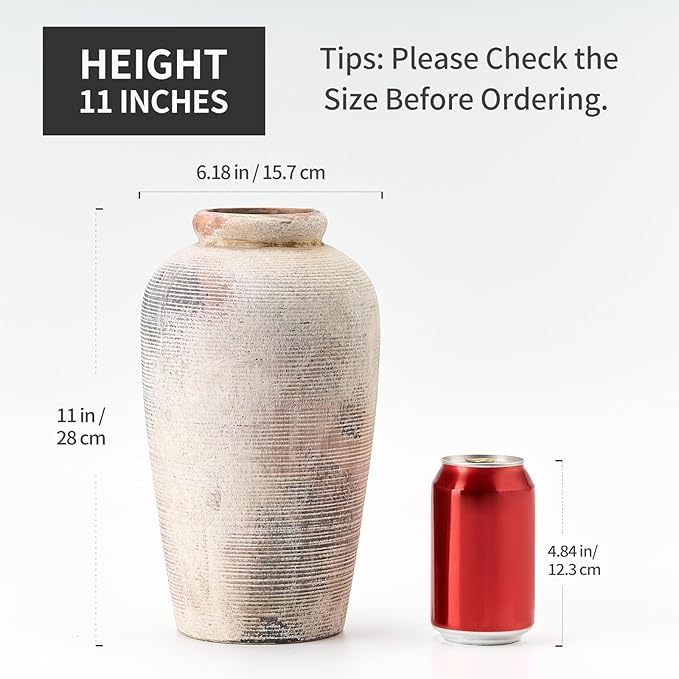 Emotionally Grounded Vase, Vaseking Large Ceramic Rustic Vase, 11 inch Minimalist Decorative Farmhouse Tall Vases for Home Decor, Living Room, Enterway, Table Decoration, Gray