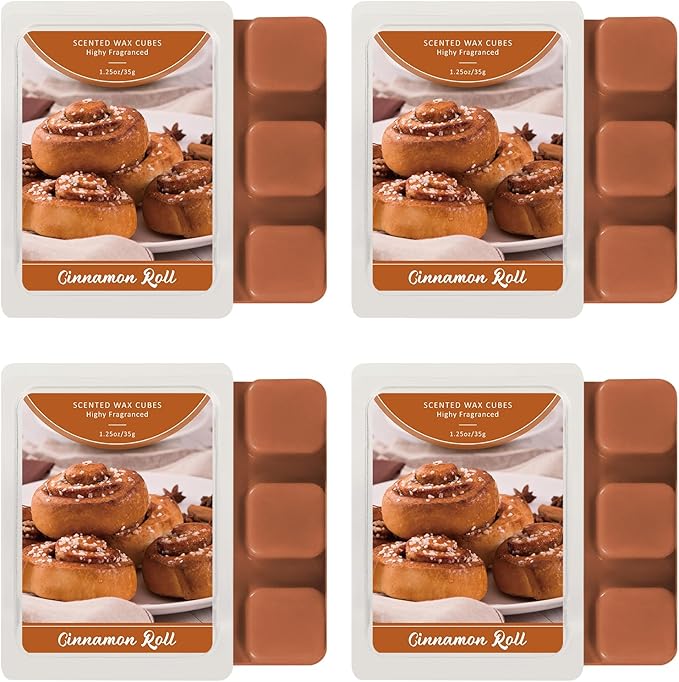 SCENTORINI Wax Melts, Summer Scent Wax Cubes, Cinnamon Roll Scent, Soy Wax for Candle Making, Wax Warmer and Home Fragrance, Pack of 4