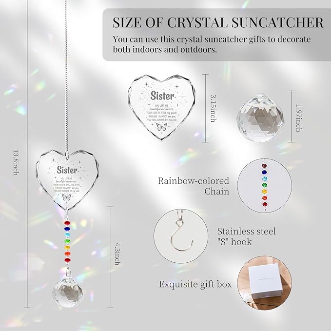 Sympathy Gifts for Loss of Loved One, Crystal Sun Catcher Rainbow Maker, Condolence Memorial for Loss of Mom Dad Dog (Sister -Type B)