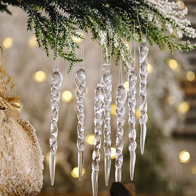 48 Pcs Plastic Hanging Icicles Drop Ornament for Christmas Tree Wedding Party Decorations (Transparency)