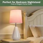 Small Bedside Table Lamp for Bedroom-Reading Desk Lamp Set of 2,with 3 Color Temperatures,15.5" Nightstand Ceramic Lamp with Fabric Shade for Kids Room,Living Room,Dorm,Home Office