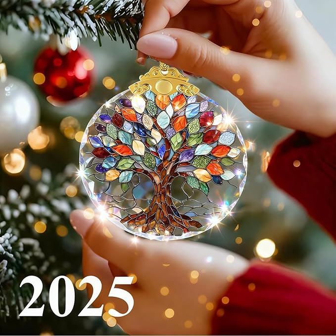 Tree of Life Stained Glass Thank You Gifts for Women Christmas Tree Decorations Crystal Ornaments Appreciation Gifts for Coworkers Teacher Best Friend Boss Birthday Gifts for Mom Car Hanging Ornament