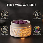 Electric Wax Melt Warmer with Warm Light, 3-in-1 Ceramic Candle Warmer Large Dish Scented Wax Melter Essential Oil Burner for Home Aromatherapy, White