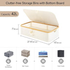 StorageWorks Underbed Storage Box with Bamboo Frame, 42L Flip-Top Under Bed Container for Blankets, Bed Sheets, Coverlets and Towels, Beige