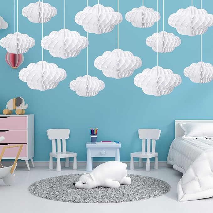 Affrolling 20 Pcs 3D Cloud Decorations Hanging Honeycomb Decor Artificial Cloud Ornaments for Ceiling Art Wedding Birthday Nursery Room Baby Shower Party Decorations (Medium,Classical Style)