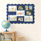Foldable Decorative Scalloped Felt Bulletin Board 24 * 16 Inches for Wall, Alternative Photo Board Self-Adhesive Vision Board Decorative Pin Board for Wall (Dark Blue)