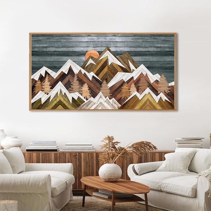 BINCUE Boho Mountain Wall Art Framed Mountain Landscape Canvas Artwork Rustic Mountains Wall Pictures Large Landscape Wall Decor Farmhouse Art Prints for Living Room Bedroom Bathroom Office Farmhouse 20x40 Inch