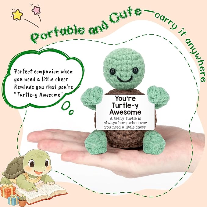4THFARMES Mini Funny Turtle Gifts Fathers Day Teacher Appreciation Graduation Nurses Week 2026, Birthday Gifts for Women Men Her Him, Small Cute Stuff Things, Emotional Positive Crochet Turtle Decor