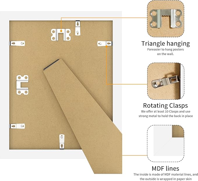 8x10 Picture Frame 3 Pack - White Poster Frame Display Pictures 5x7 with Mat or 8 x 10 Without Mat for Wall Hanging Horizontal and Vertical