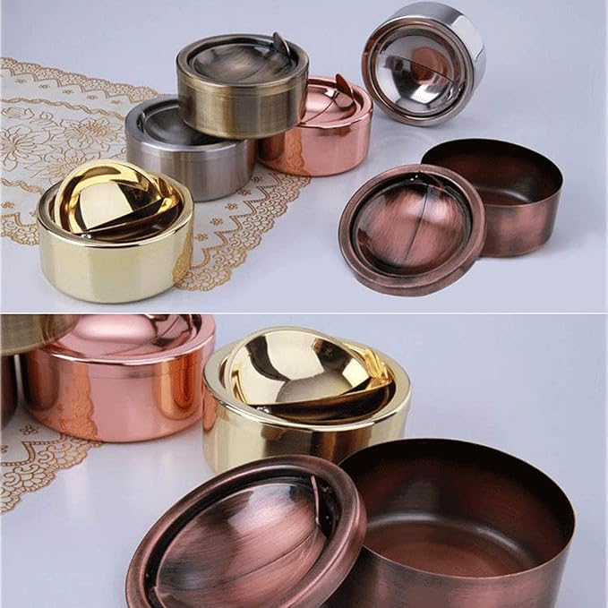 2 Sets Outdoor Ashtray with Lid, hanlongyu Flip Top Stainless Steel Ash Tray, Metal Windproof Cigarette Ashtrays for Indoor or Outdoor Use, Desktop Smoking Ashtray Office Patio Home Decor