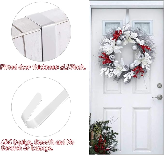 Zhehao 3 Pieces Christmas Decor Metal Wreath Hangers Over The Door Light Handy Wreath Hanger Hanging Hook (12 Inch, White)