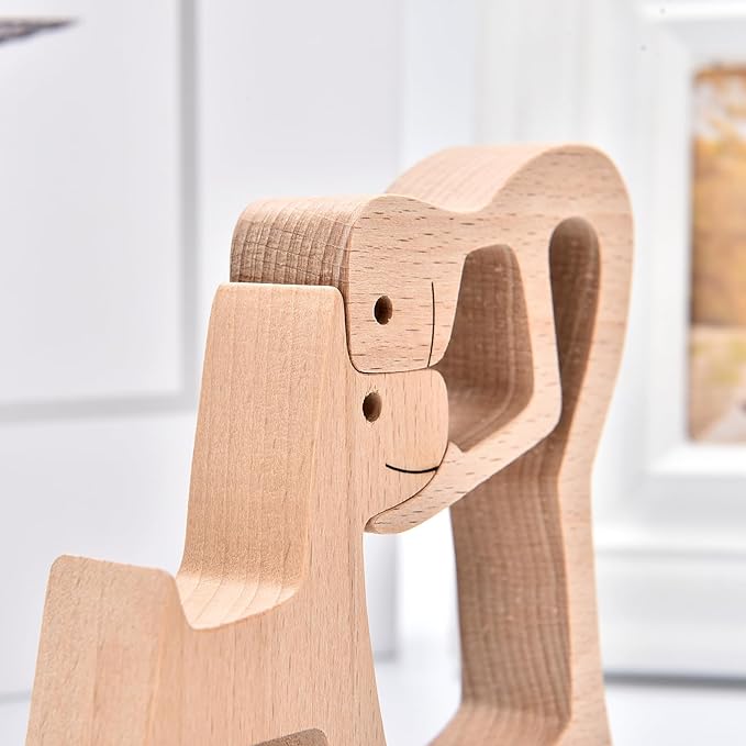 ISHINE Wood Decor Wooden Statue Man and Dog Figurine Handmade Carved Creative Home Office Gift for Men Women Accents Decoration Natural ECO Friendly 7x3 inches (B-Man Kisses Dog)