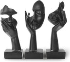 aboxoo 3 Pcs Thinker Statue, No Hear No See No Speak Modern Resin Sculptures Decor, Silence is Gold Abstract Art Figurines for Living Room, Home, Office Study (Black)