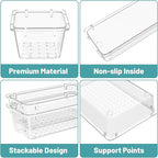 WOWBOX 32 PCS Clear Plastic Drawer Organizer Set, 4 Sizes Desk Drawer Organization and Storage Containers for Makeup, Cosmetics, Jewelry and Gadgets in Kitchen, Bathroom, Bedroom, Office, Clear