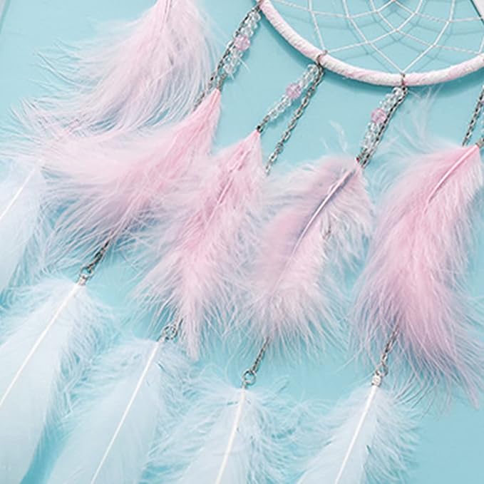 Pink Butterflies Dream Catcher Handmade Colorful Feather Dream Catchers Wall Decoration for Girls Kids ，Beautiful Wall Art. Great Decoration for Bedroom,Baby Tent,Sitting Room,Balcony,Party.