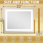 FENNIO Vanity Mirror with Lights 22''x18'' Makeup Mirror with Lights,Lighted Makeup Mirror with 10X Magnification ，Smart Touch Screen with 3-Color Lighting,Dimmable（Square Gold）