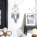 Pretty Jolly Grey Pampas Grass Dream Catchers Wall Decor with Handmade Large Native Americans Witch Dreamcatcher with Wood Beads for Adults Bedroom Wedding Garden Bless Birthday Gift-5 Rings
