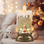 Wondise Rechargeable Musical Snow Globe Lantern with 6H Timer, Battery Operated USB Powered Lighted Snow Globe Lamp Spinning Water Swirling Glitters Holiday Decor-Winter House