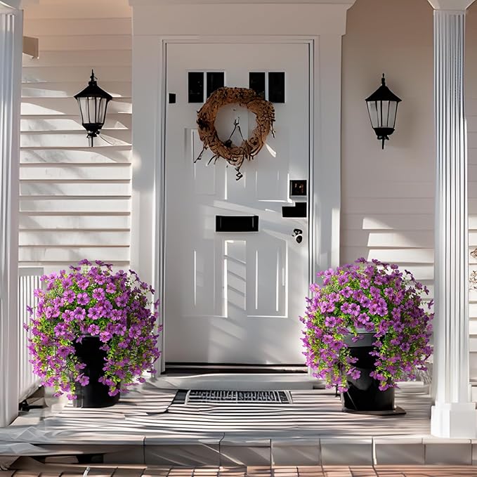 Artificial Hanging Flowers for Outdoors Spring Decoration, 2PCS Silk Fake Daisy Realistic Outdoor Flowers UV Resistant Porch Patio Window Yard Decor(Purple)