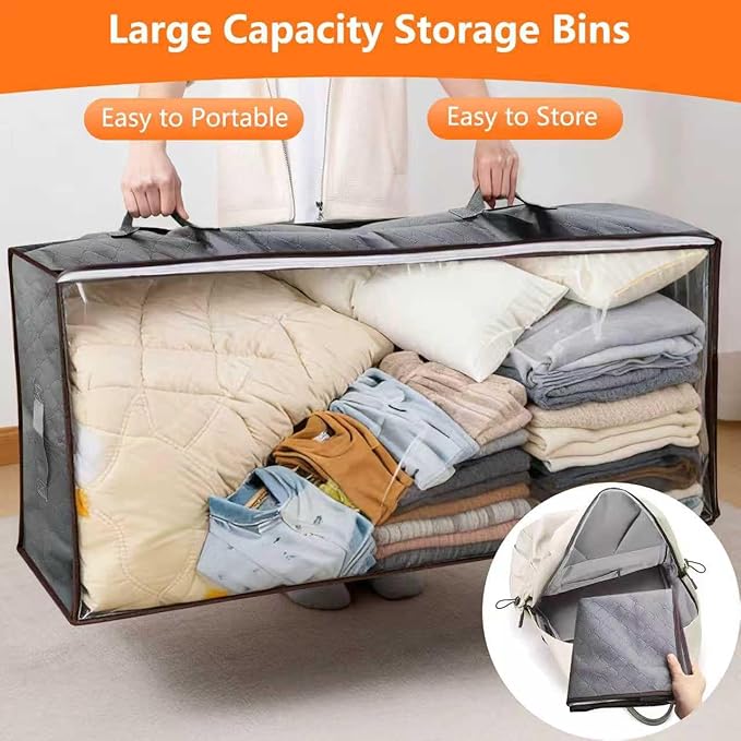 90L Under Bed Storage Containers,4-Pack Closet Organizers and Storage Bins,for Organization and Storage Clothes, Shoes, Blankets & Pillows,Visible Transparent Top Storage Bins with Lids,Black