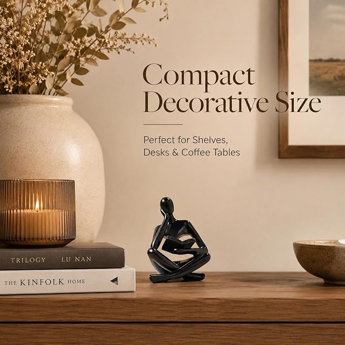 Black Bookshelf Decor Thinker Statue, Abstract Reading Figurine Style A, Resin Decorative Bookend for Coffee Table, Shelf, Home Office, Library