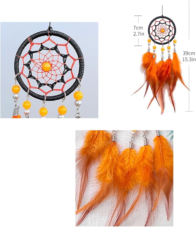 Small Dream Catcher Orange, Car Dream Catcher for Rearview Mirror Hanging Accessories, Mini Dream Catchers for Boys