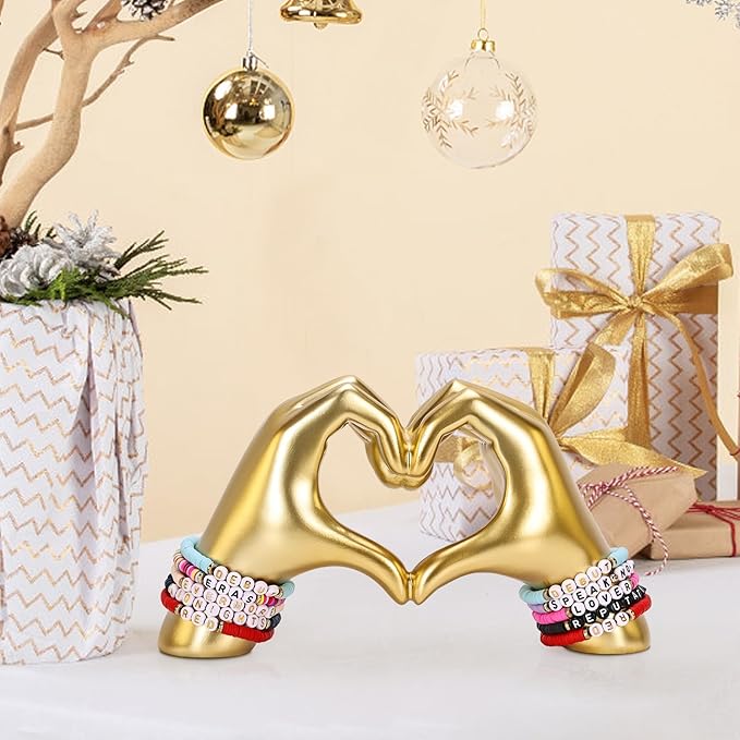 DOVDOV Heart Hand Sculpture, Gold Shelf Decoration Aesthetics for Room Bookshelf Coffee Table Dining Table Centerpiece, Birthday Gift and Memorial Gift for Women, Girlfriend Girls Mom.