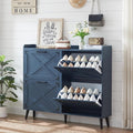 Shoe Storage Cabinet,Farmhouse Shoe Organizer with 4 Flip Drawers & Barn Door Design,Freestanding Hidden Slim Narrow Shoe Rack Cabinet for Entryway,Foyer,Hallway,Navy Blue