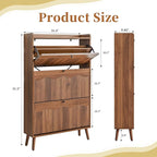 BERRYMERRY Shoe Storage Cabinet for Entryway with 3 Flip Drawers, 51.2” Tall Narrow Shoe Organizer with Wave Panel, Freestanding Wood Hidden Shoe Cabinet for Hallway