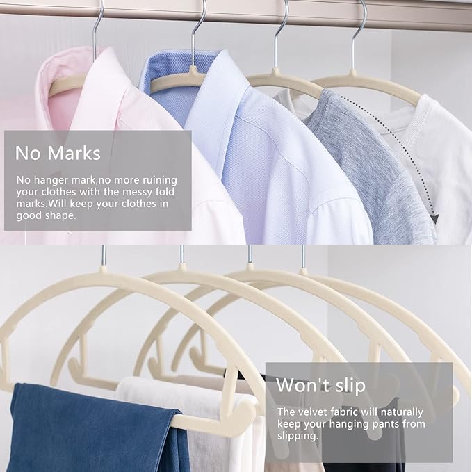 MIZGI Premium Velvet Hangers 30 Pack Heavyduty- Non Slip No Shoulder Bump Suit Hanger - Chrome Hooks,Space Saving Clothes Rounded Shape for Coat,Sweater,Jackets,Pants
