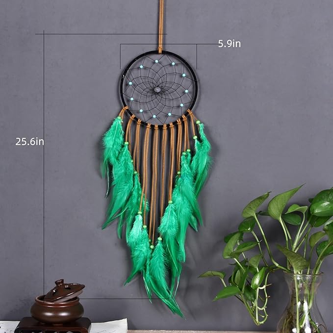 Handmade Dream Catchers Wall Decor,Boho Feather Dreamcatcher with Natural Elements,Unique Home Decor Gift for Bedroom, Living Room (blue-25.6in)