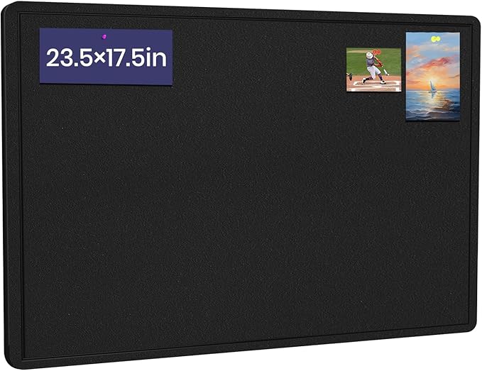 Bulletin Board, 23.5 X 17.5 inches Cork Board with 20 Pushpin, Felt Cork Board Notice Pin Board, Self-Adhesive Vision Board Mood Board Foldable Photo Board for Wall - Black