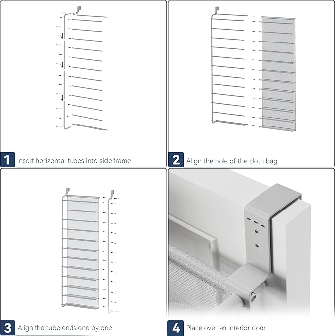 Whitmor 36 Pair Over The Door Shoe Organizer, 12 Tier Hanging Shoe Organizer, Heavy Duty Metal & Mesh Shoe Holder, Hanging Shoe Rack for Closet Organizer & Storage, 69"L x 21.7"W x 7.5"H, Grey
