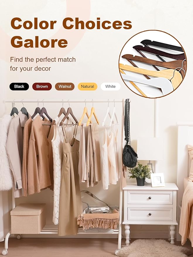 HOUSE DAY Cherry Wooden Hangers 20 Pack, Heavy Duty Wooden Coat Hanger for Closet, Solid Wood Hanger with Non Slip Pant Bar, Smooth Finish Wood Clothes Hangers for Shirts, Suits Jackets, Dress