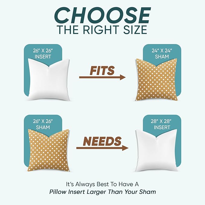 Pillowflex Synthetic Down Alternative Pillow Inserts for Shams - Comfy Pillows for Sleeping, Perfect Pillow & Best Sleeping Pillows, Handmade Down Alternative Throw Pillow Inserts - (26x26 Set of 2)