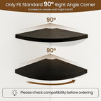Fun Memories Corner Shelf Wall Mount Set of 2 - Solid Oak Wood Floating Corner Shelf with Cable Hole, 8.5in Rustic Design for Bedroom, Living Room, Kitchen (Black)