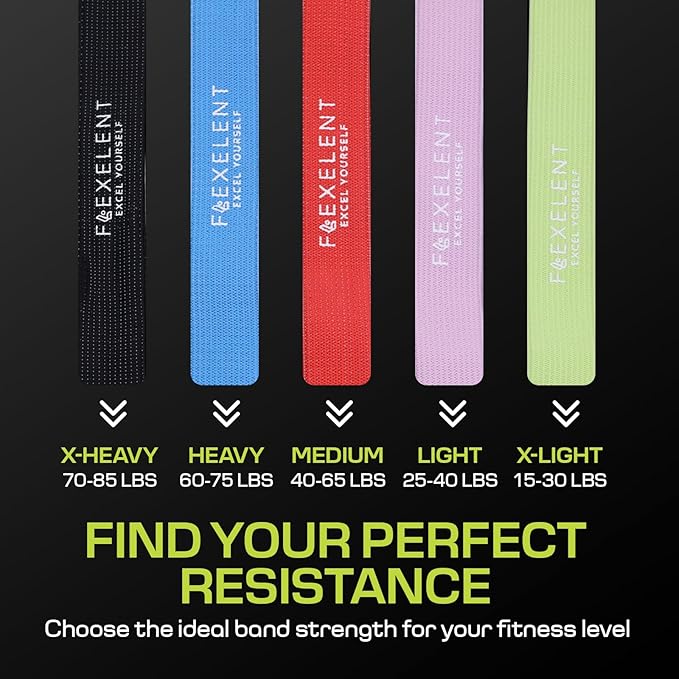 Fabric Resistance Bands for Working Out – 5 Strength Levels from Extra Light to Extra Heavy – Thick Workout Bands for Legs, Glutes, HIPS, Stretching, Strength Training with Storage Bag