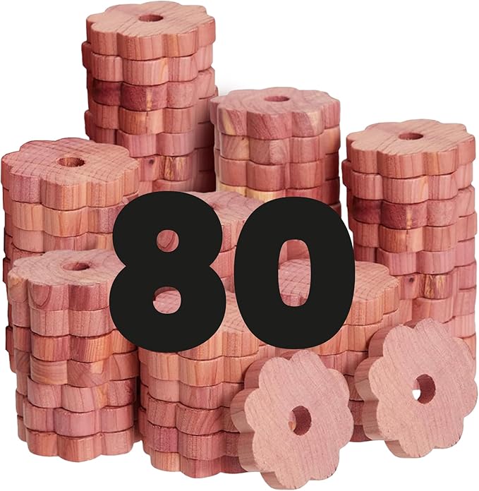 80 Cedar Rings for Clothes Storage - Stop Clothes Damage - 80 Fresh Cedar Rings