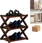 2/3/4/5/6/7/8/9 Tier Bamboo Shoe Rack - Foldable,No Installation Needed,Space-Saving Multi-Tier Storage for Indoor & Balcony Use (Brown,3 Layers)