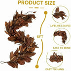 Brown Leaf Wreath, Artificial Realistic Reusable Leaf Swag Fall Porch Decorations Outdoor for Mantle Fall Decorations for Home (1-180)