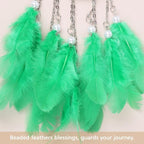 Pretty Jolly Crystal Stone Small Dream Catchers Green Feathers Mini Dreamcatchers with Beads for Cars Rear View Mirror Hanging Decoration Good Luck Travel Charm Bedroom Ornaments for Women Girls
